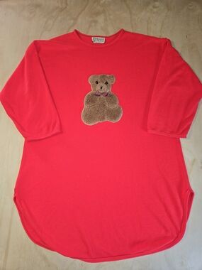 Vintage 80s 90s Kittens Red Fleece Lounge Top Dress Teddy Bear One Size USA Made